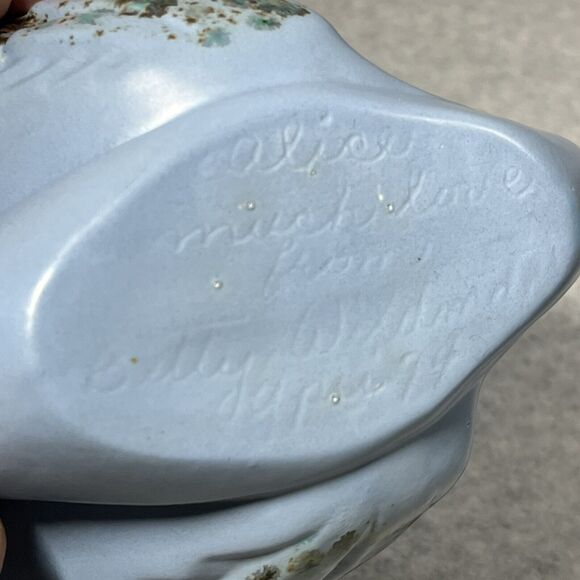 Vintage MCM Swan Planter‎ 1974 Blue Speckled Glaze Ceramic Handmade Vanity Decor - Picture 10 of 16